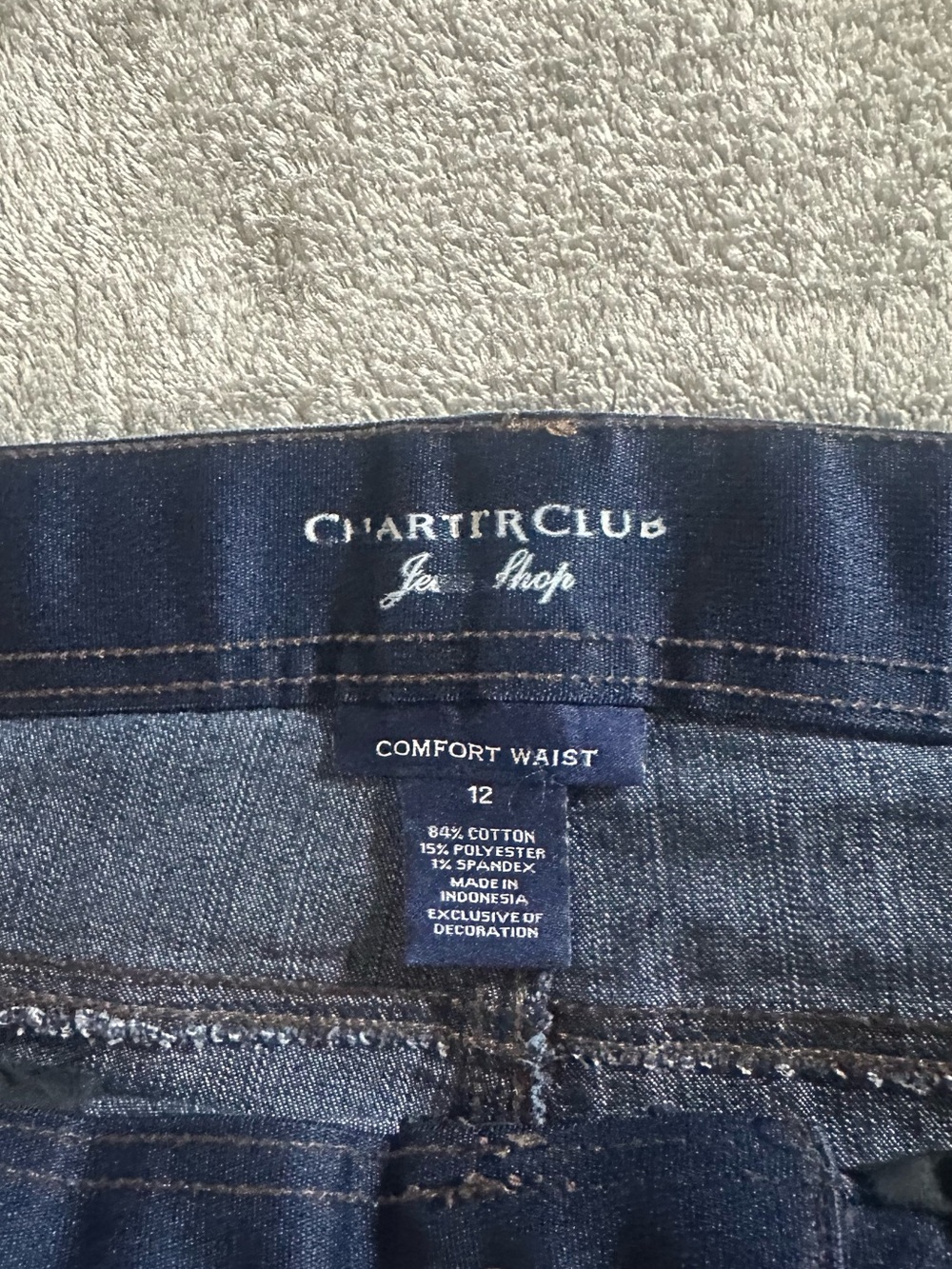 Charter Club Dark Blue Relaxed Fit Jeans with Back Pocket Stitch